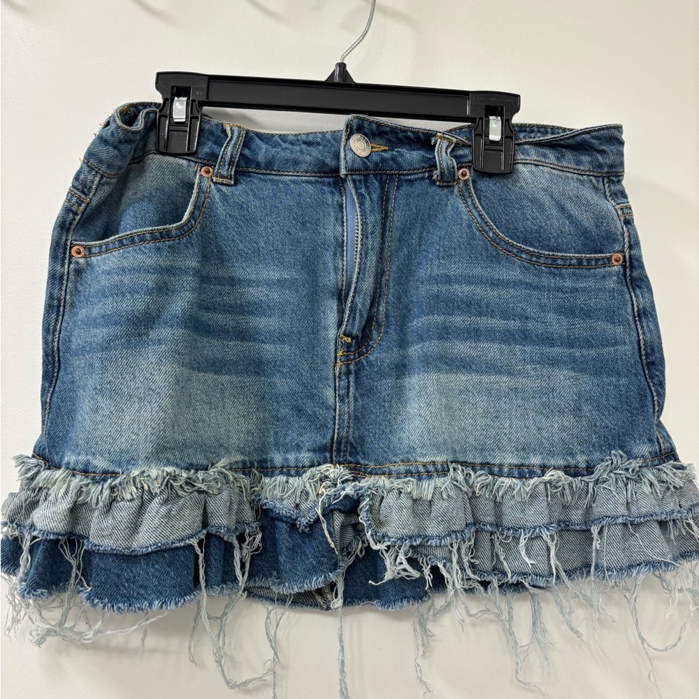 Forever 21 Blue Frayed Denim Mini Skirt